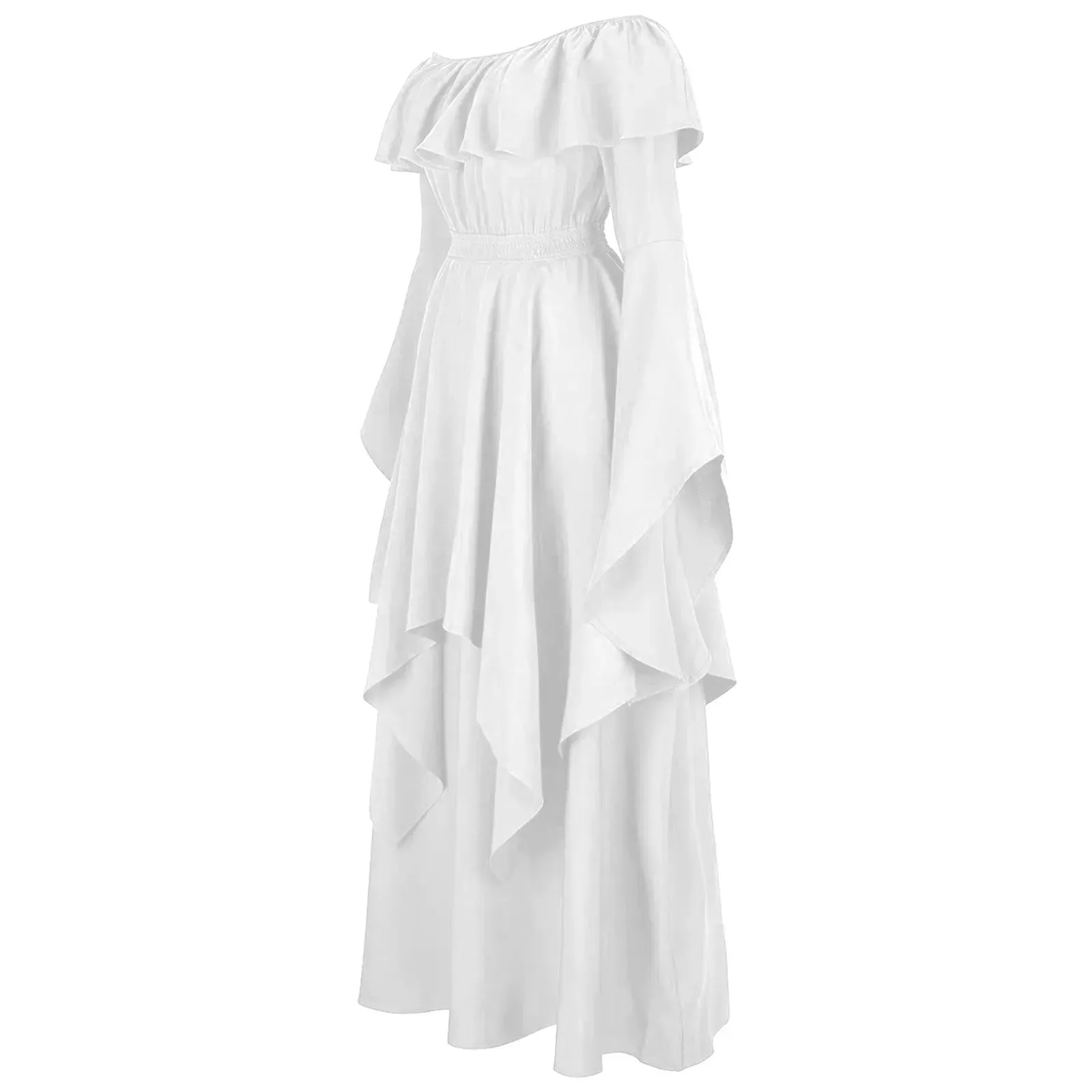 Girlary Renaissance Dress For Women Long Sleeves Medieval Off Shoulder Elastic High Waist Smocked Dress Elegant Evening Gown Plus Size