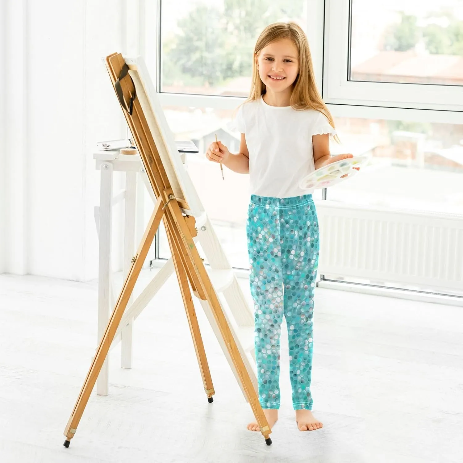 Girls Leggings Ankle Length Girls Printed Leggings Stretch Pants Comfortable Bottoms