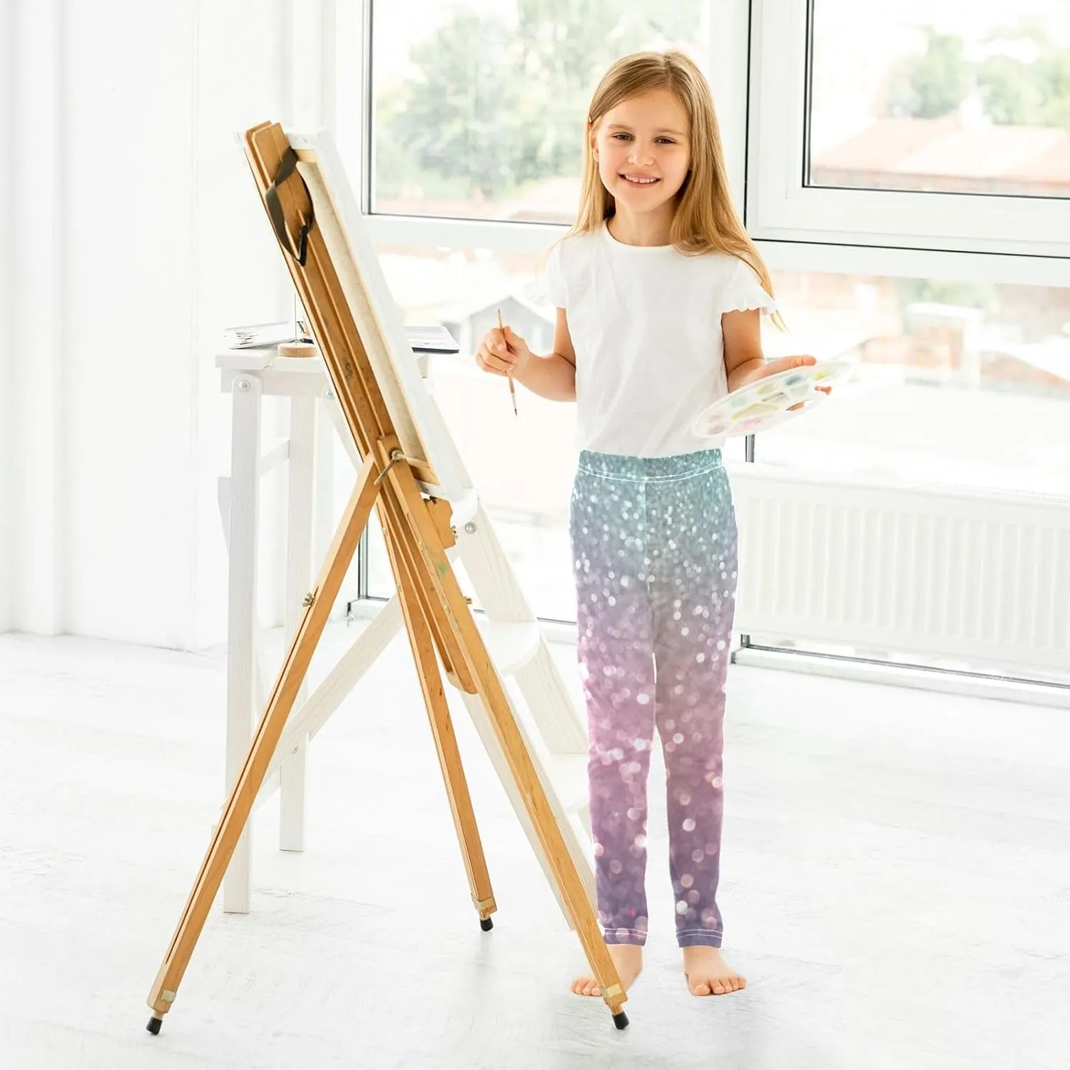 Girls Leggings Ankle Length Girls Printed Leggings Stretch Pants Comfortable Bottoms