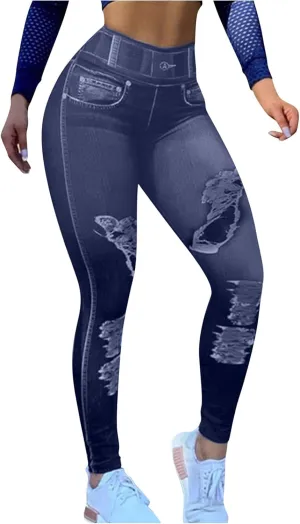 GOKKILRW Stretchy Jeggings for Women High Waisted Pull On Skinny Jeans Ripped Distressed Butt Lifting Denim Pencil Pants