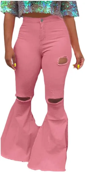GOKKILRW Women Petite to Plus Size Ripped Bell Bottom Skinny Jeans Classic High Waist Butt Lifting Bootcut Flared Denim Pant