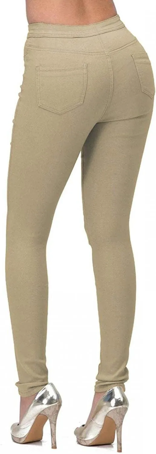 GOKKILRW Women's Stretch Jeggings with Pockets High Wasit Pull-On Slimming Butt Lift Skinny Jeans Pencil Denim Pants Tights