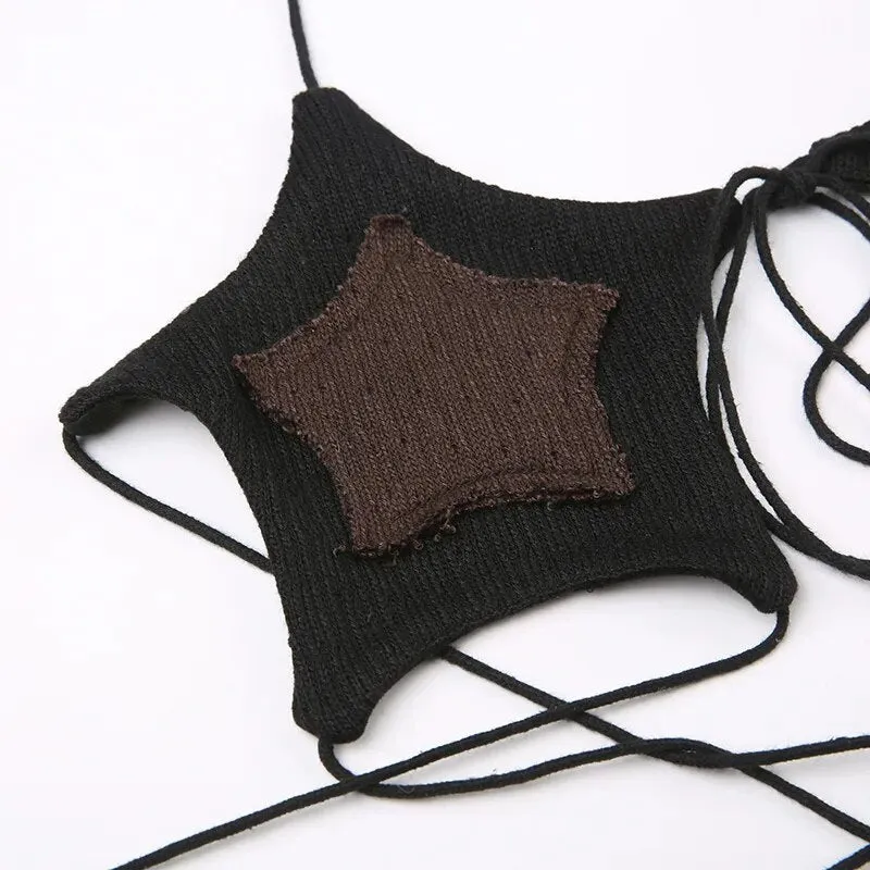 Gothic Star Pattern Lace Up Bandage Top