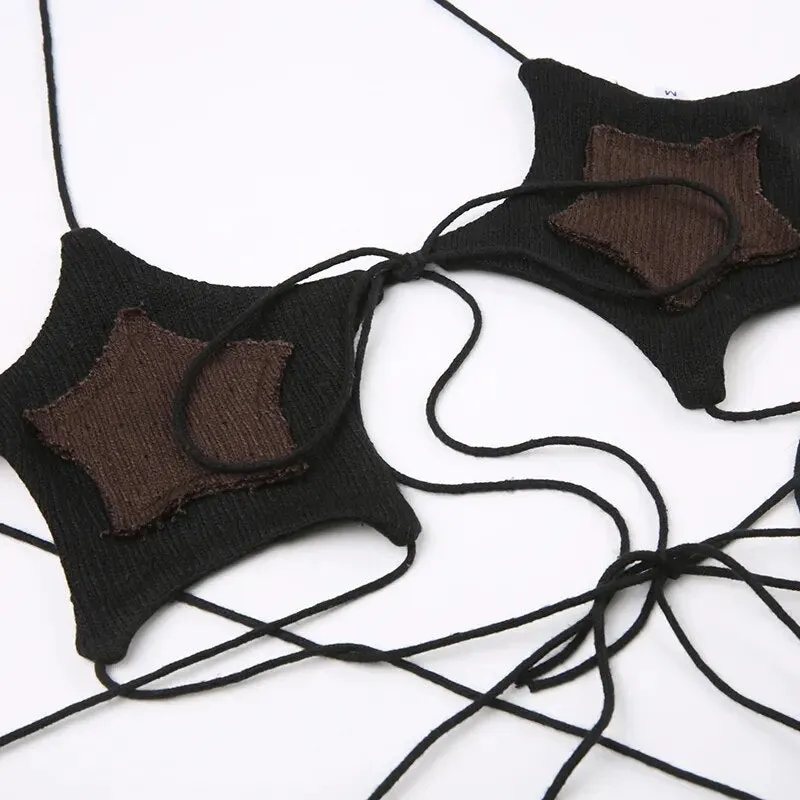 Gothic Star Pattern Lace Up Bandage Top