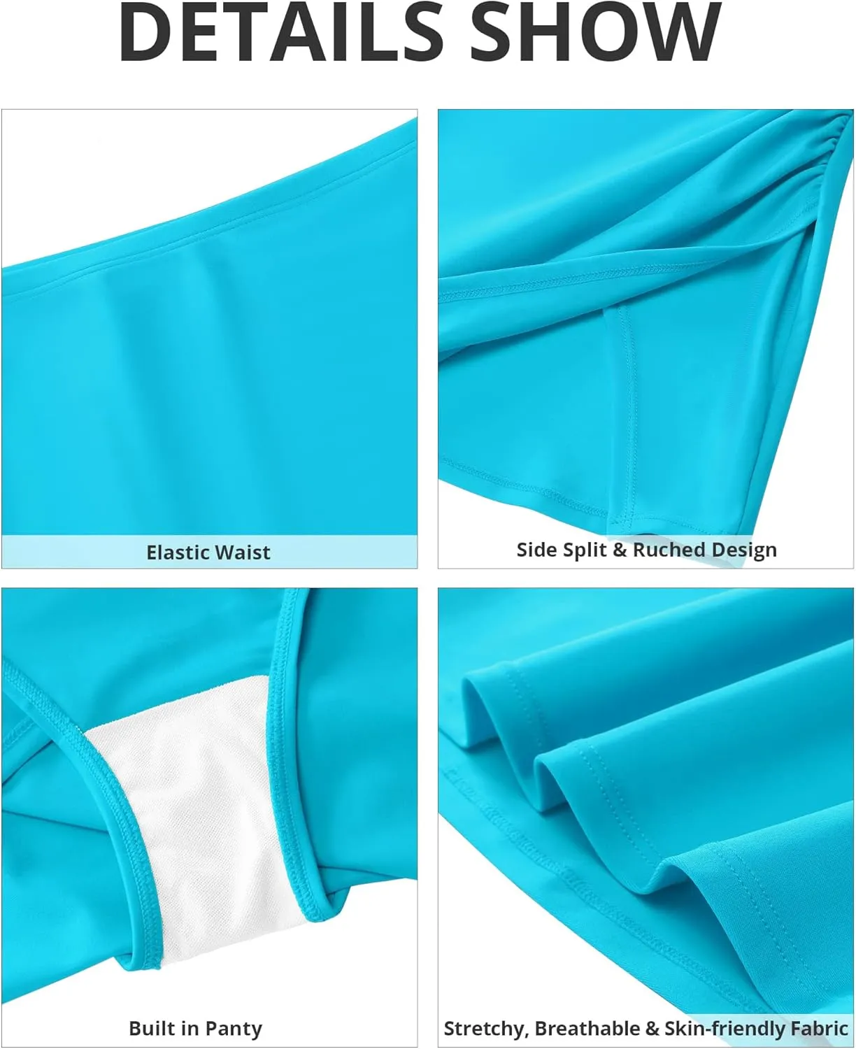 GRAPENT Swim Skirt Bottoms for Women High Waisted Bikini Bottom Ruched Side Split Bathing Suit Tummy Control Beach Skort