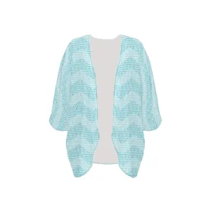greek key chevron light blue print 2 Women's Kimono Chiffon Cover Up (Model H51)