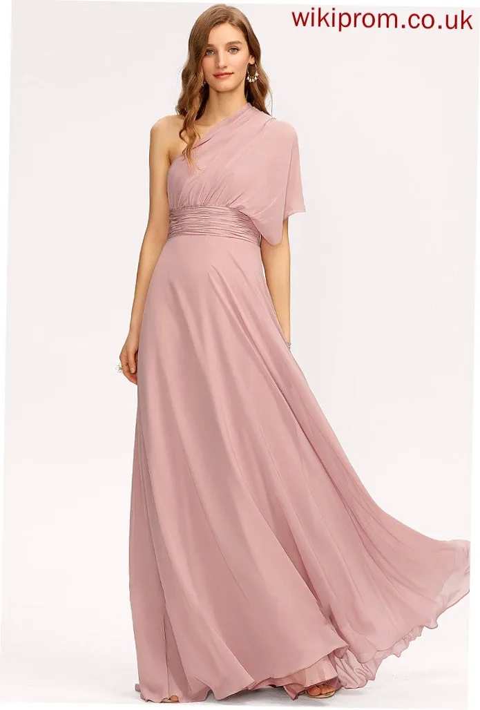 Halter Fabric One-Shoulder V-neck Embellishment Length Floor-Length Ruffle Silhouette A-Line Neckline Leyla Bridesmaid Dresses