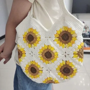 Handmade Purses and Handbags for Women, Handmade Sunflower Shoulder Bags for Women, Crochet Tote Handbag Shoulder Bags, Large Summer Purse Beach Bag