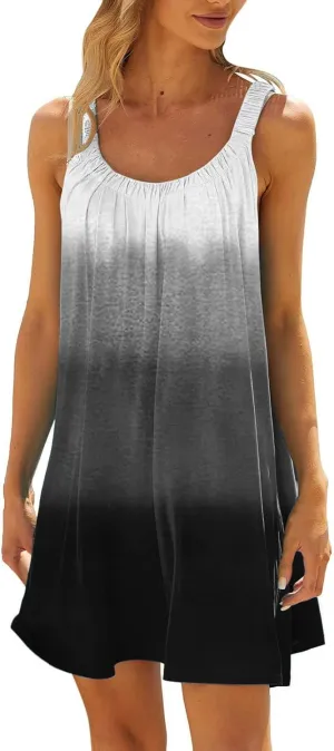 Hawaiian Dresses for Women Cute Summer Gradient Color Block Sleeveless Short Sundresses Travel Spring Break Clothes