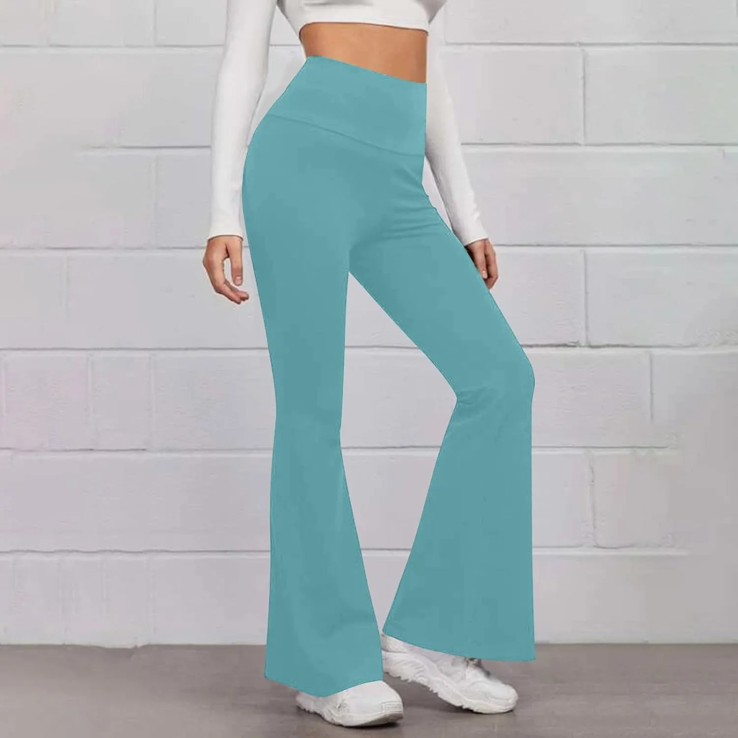 High Compression Leggings for Women, Yoga Pants No Front Seam,Tummy Control Scrubs,Bootcut Leggings with Pockets