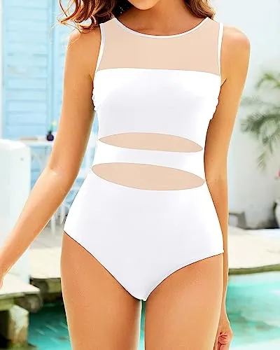High Neck One Piece Mesh Bathing Suits