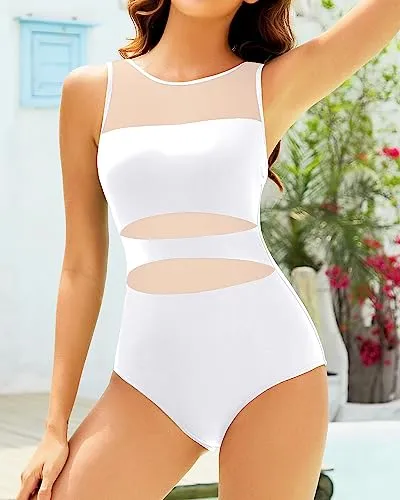 High Neck One Piece Mesh Bathing Suits