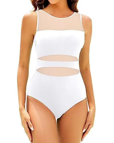 High Neck One Piece Mesh Bathing Suits