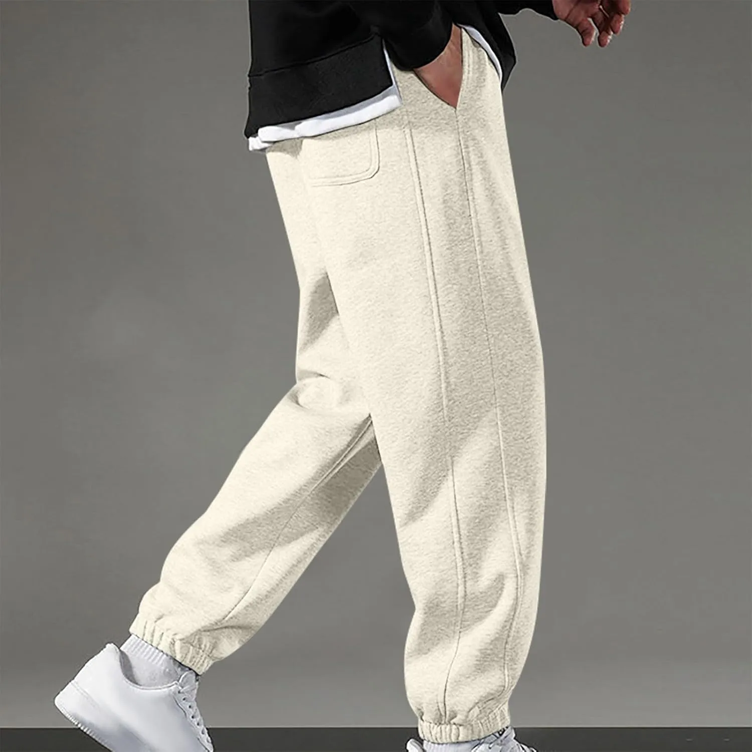 High Waisted 2024 Mens Sweatpant Fleece Lined Baggy Workout Athletic Joggers Pant Trendy Loose Baggy Lounge Bottoms