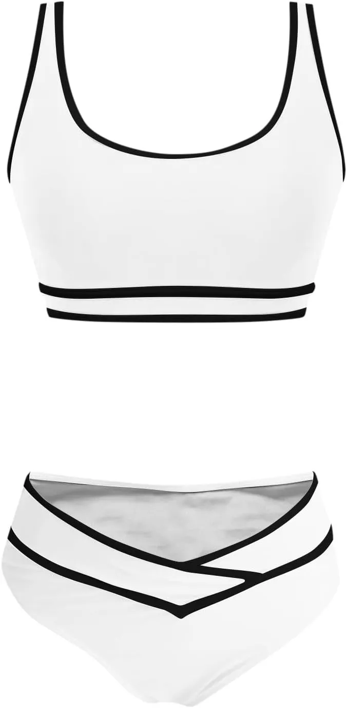 High Waisted Bikini Sets for Women 2025 Summer Tummy Control Color Block Bathing Suit Sporty Two Piece Swimsuits