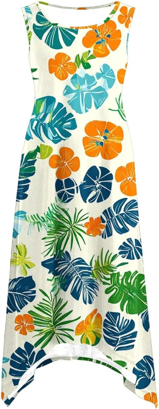 hlysgo Midi Dresses for Women Summer Sleeveless Boho Beach Coverup Dress Casual Loose Fit A-Line Flowy Vacation Sundress