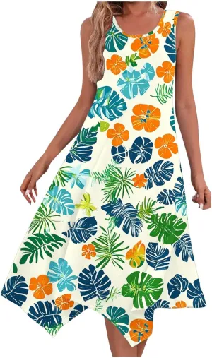 hlysgo Midi Dresses for Women Summer Sleeveless Boho Beach Coverup Dress Casual Loose Fit A-Line Flowy Vacation Sundress