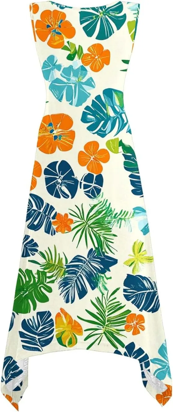 hlysgo Midi Dresses for Women Summer Sleeveless Boho Beach Coverup Dress Casual Loose Fit A-Line Flowy Vacation Sundress
