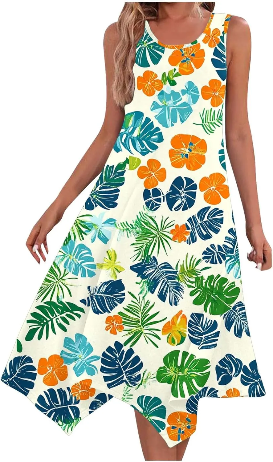 hlysgo Midi Dresses for Women Summer Sleeveless Boho Beach Coverup Dress Casual Loose Fit A-Line Flowy Vacation Sundress