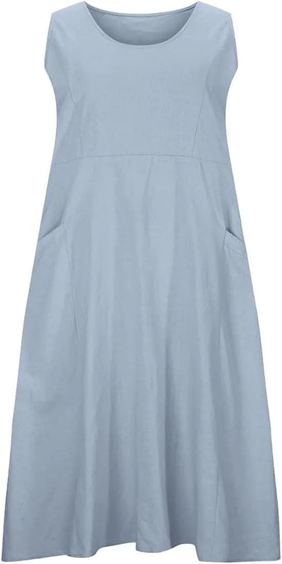 hlysgo Mini Dresses for Women 2025 Summer Sleeveless Cotton Linen Beach Dress Casual Loose Fit Coverup Sundress with Pockets