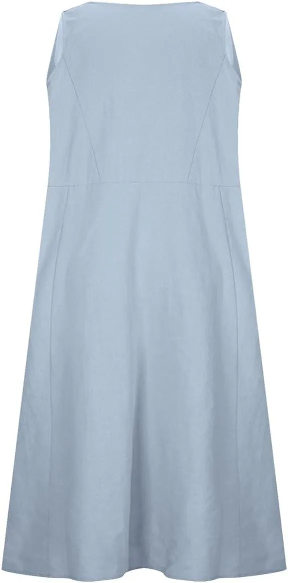 hlysgo Mini Dresses for Women 2025 Summer Sleeveless Cotton Linen Beach Dress Casual Loose Fit Coverup Sundress with Pockets