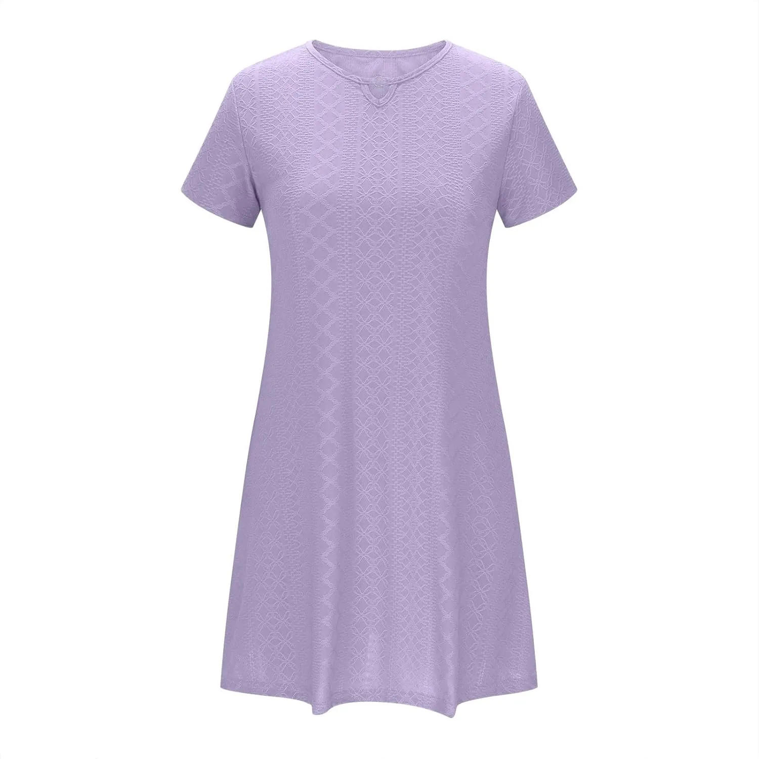 hlysgo Women Coverup Dress 2025 Summer Eyelet Short Sleeve Keyhole Neck Mini Dress Casual Loose Fit A-Line Beach Dresses