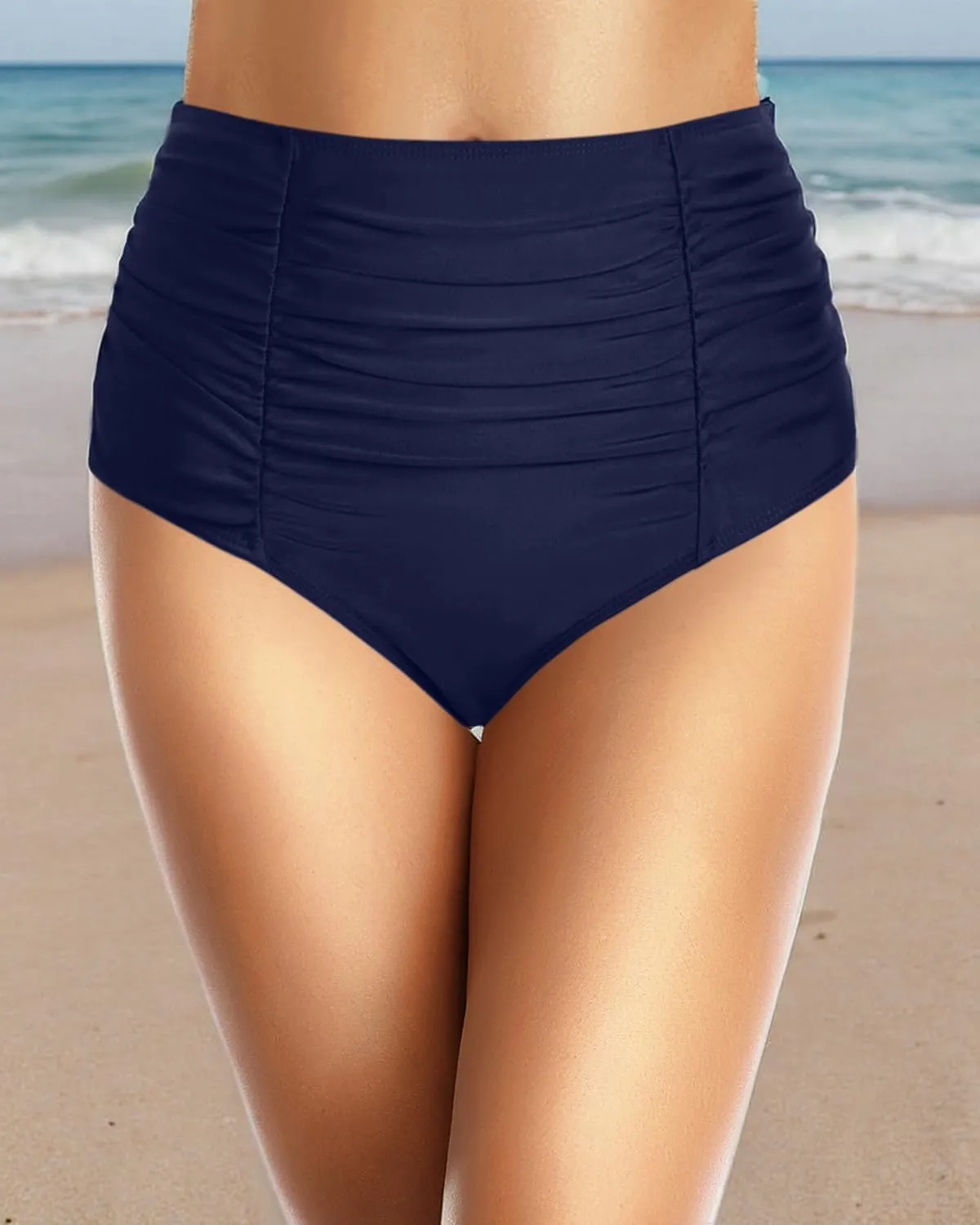 Holipick Bathing Suit Bottoms for Women - High Waisted Bikini Bottoms Ruched Tummy Control Swimsuit Bottom