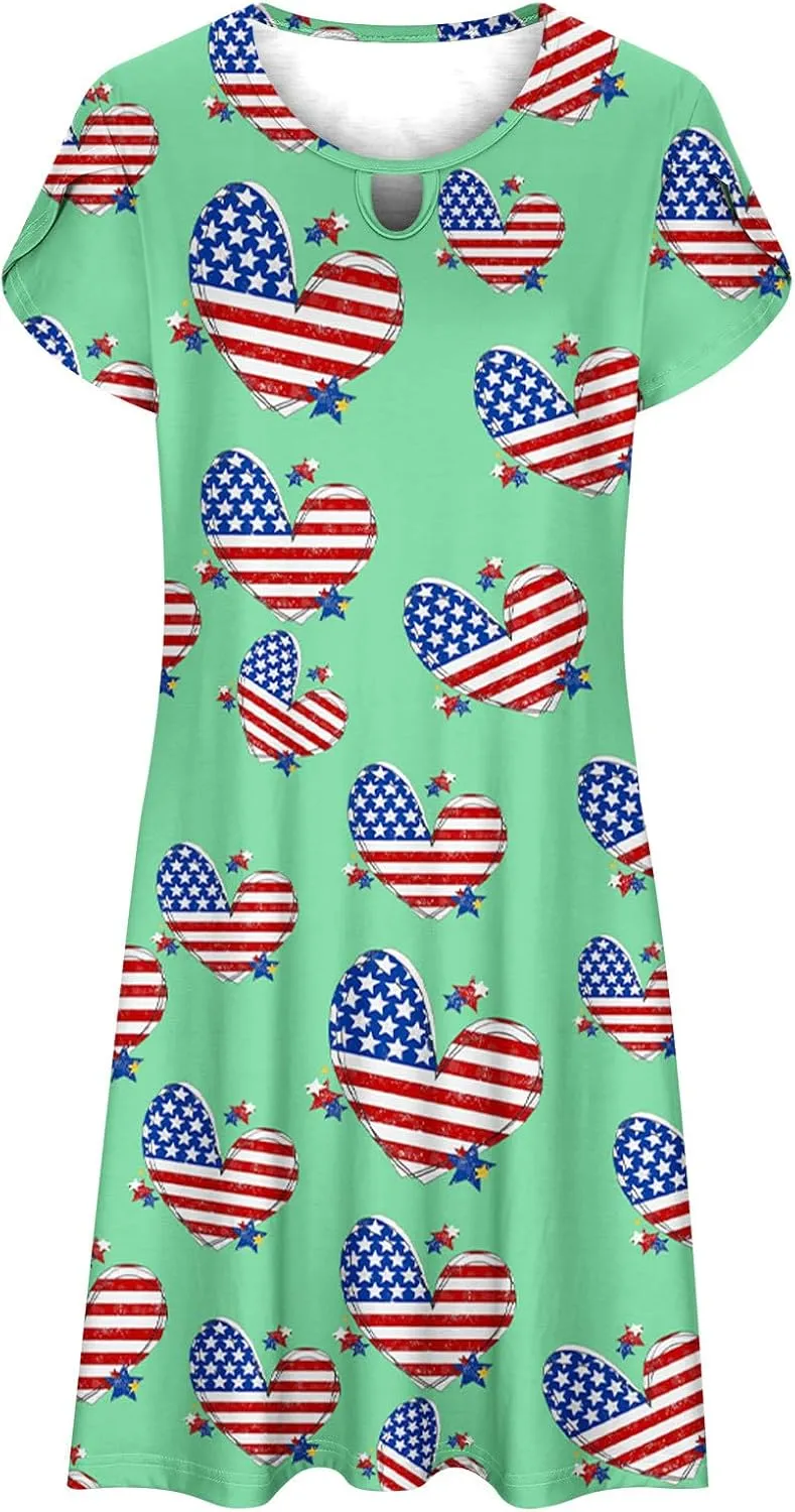 Independent Dress for Women Casual Patriots USA Graphic Print Dresses Short Sleeve Loose Comfort A Line Sundress