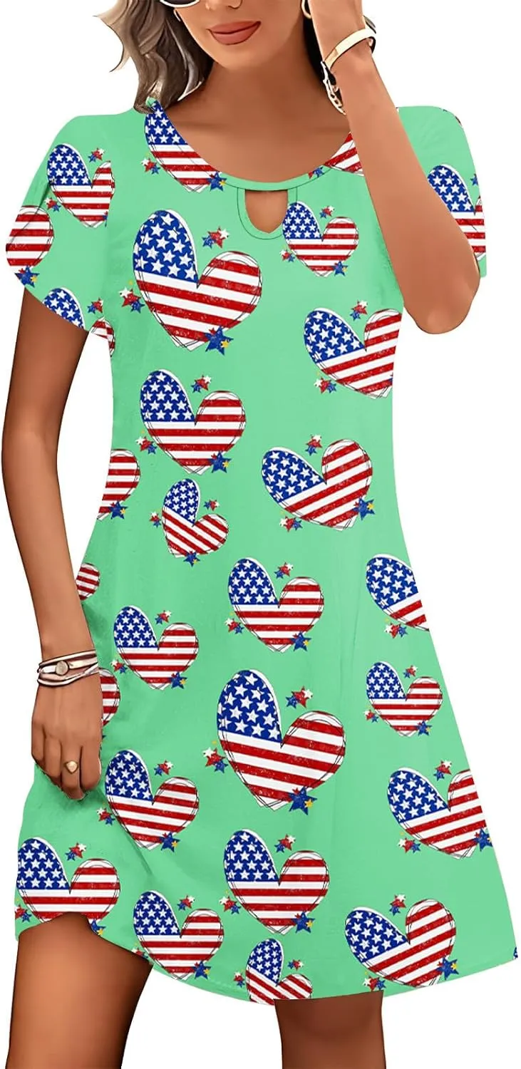 Independent Dress for Women Casual Patriots USA Graphic Print Dresses Short Sleeve Loose Comfort A Line Sundress