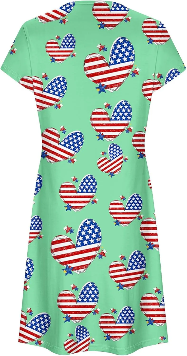 Independent Dress for Women Casual Patriots USA Graphic Print Dresses Short Sleeve Loose Comfort A Line Sundress