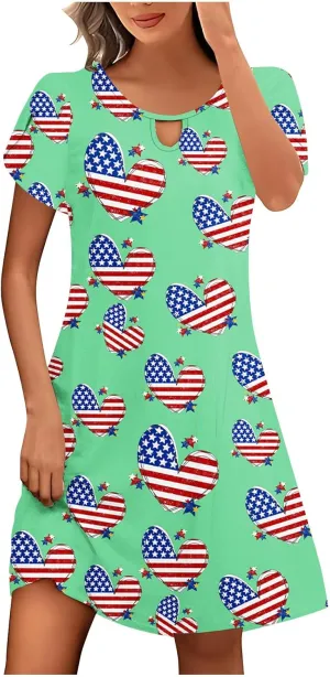 Independent Dress for Women Casual Patriots USA Graphic Print Dresses Short Sleeve Loose Comfort A Line Sundress