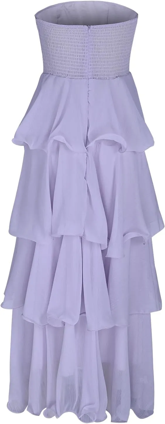 JOAU Women's Summer Sleeveless Strapless Maxi Dress Ruffle Tiered Smocked A-Line Wedding Guest Cocktail Party Long Dresses