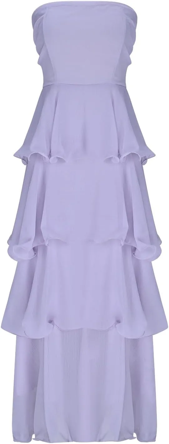 JOAU Women's Summer Sleeveless Strapless Maxi Dress Ruffle Tiered Smocked A-Line Wedding Guest Cocktail Party Long Dresses