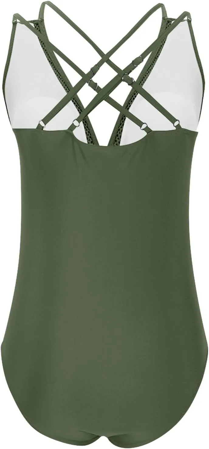 jsaierl Womens Sexy Hollow Out One Piece Swimsuits Deep V Neck Double Strap Backless 1 Piece Swimwear Tummy Control Monokini