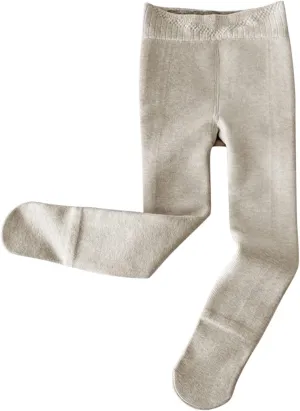 Kid Girls Leggings Pants Cotton Fleece Lined Warm Full Leggings Knitted Pantyhose Stretchy Basic Full Length
