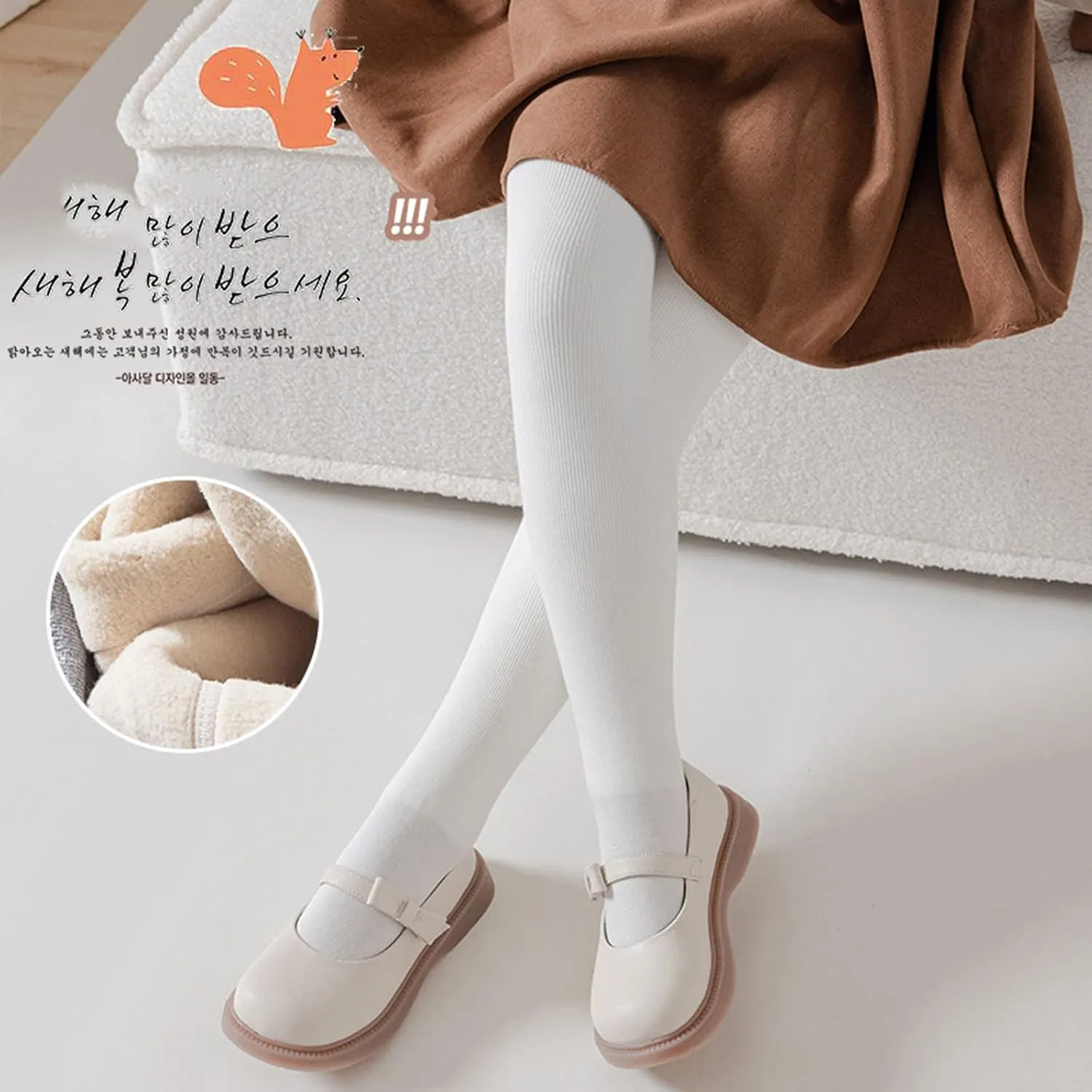 Kid Girls Leggings Pants Cotton Fleece Lined Warm Full Leggings Knitted Pantyhose Stretchy Basic Full Length
