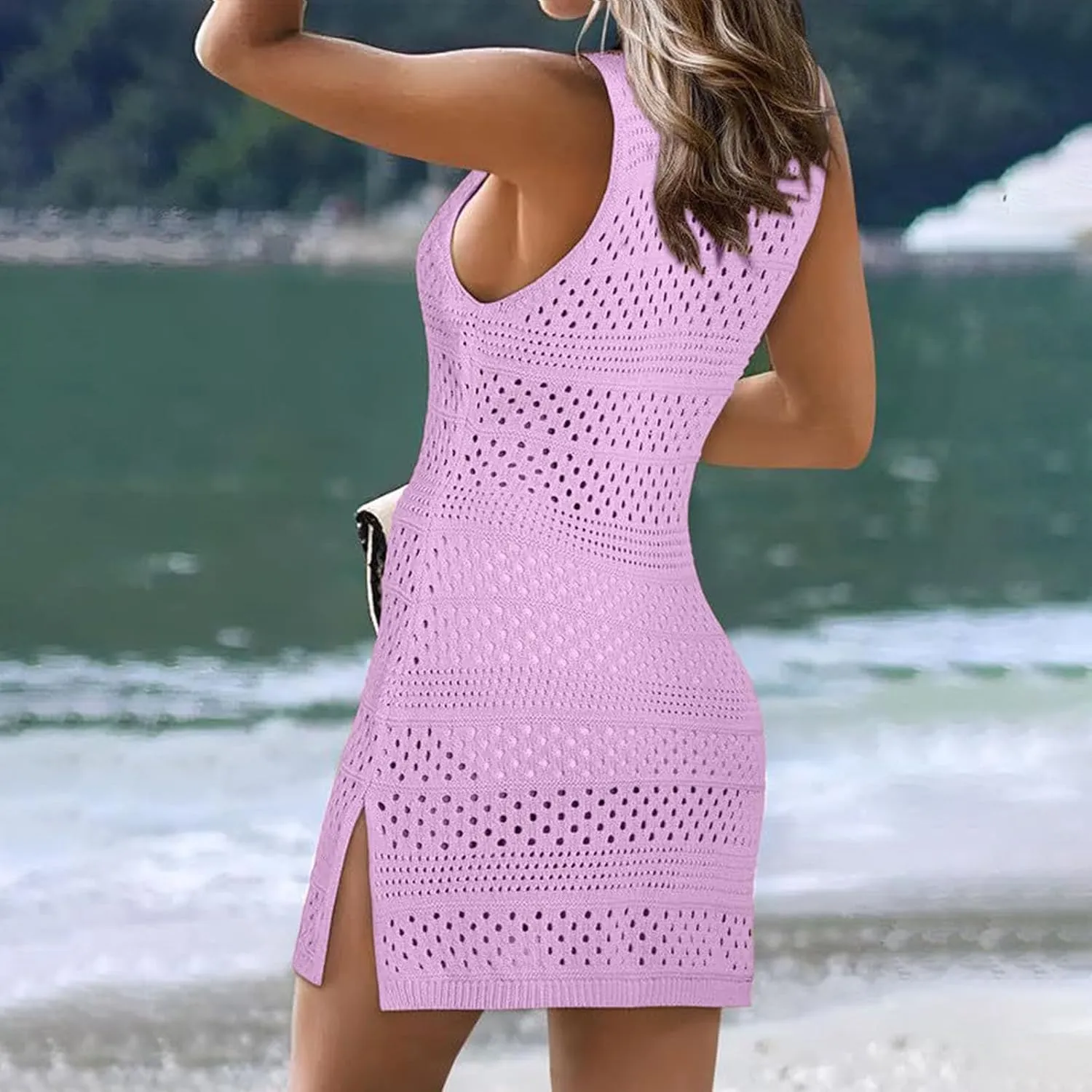 Knit Hollow Beach Coverups for Women Sleeveless Knitted Bikini Cover Ups Summer Swimsuits Sun Protection Cover Up