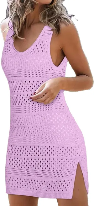 Knit Hollow Beach Coverups for Women Sleeveless Knitted Bikini Cover Ups Summer Swimsuits Sun Protection Cover Up