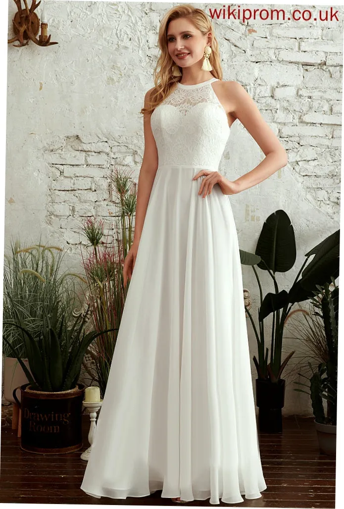 Lace Dress Floor-Length Miah Chiffon A-Line Wedding Dresses Neck Wedding Scoop