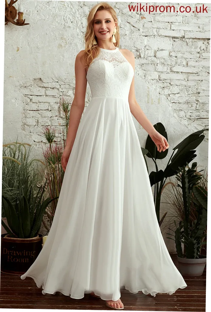 Lace Dress Floor-Length Miah Chiffon A-Line Wedding Dresses Neck Wedding Scoop