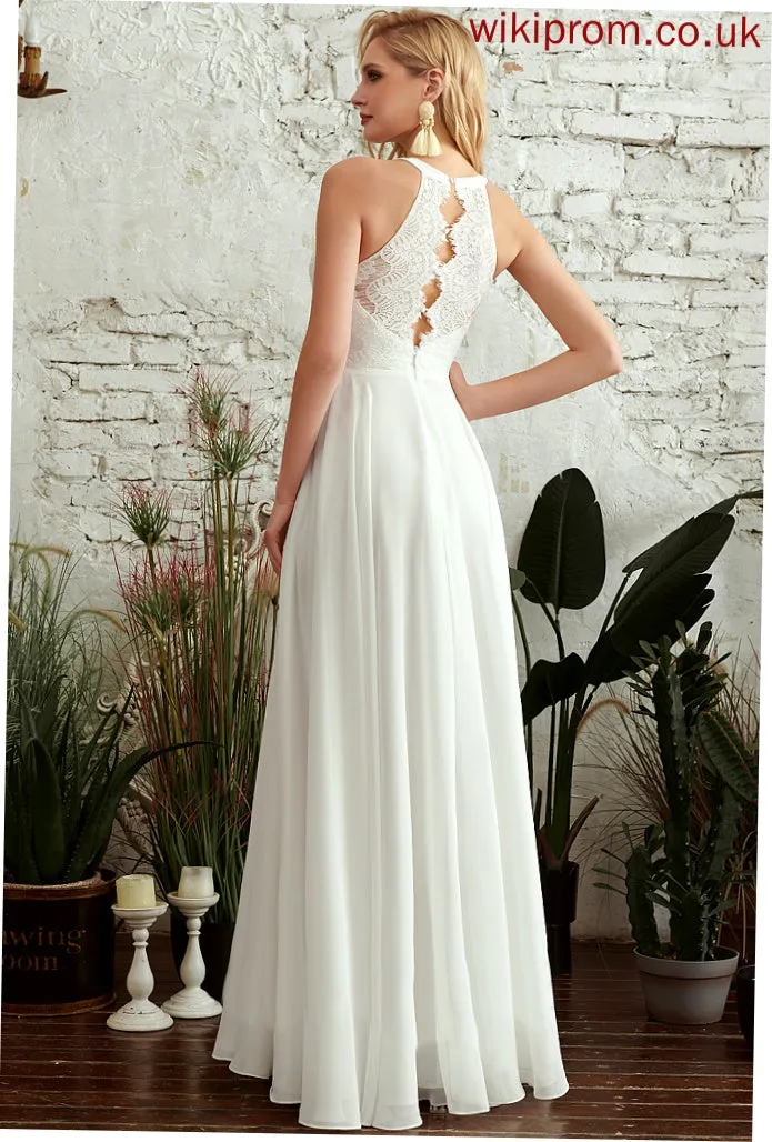 Lace Dress Floor-Length Miah Chiffon A-Line Wedding Dresses Neck Wedding Scoop