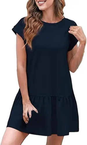 Ladies Church Dresses Comfy Stetchy Short Sleeve Ruffle Hem Short Business Work Dress Loose Swimsuit Coverup for Women