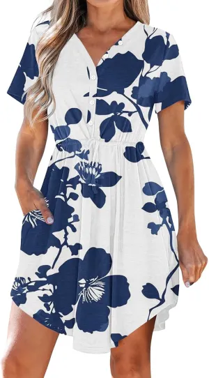 Ladies' V Neck Cape Short Sleeve Midi Dresses Flowy Drawstring Wrap Shirt Dress Belt Stylish Elegant Sundress for Summer