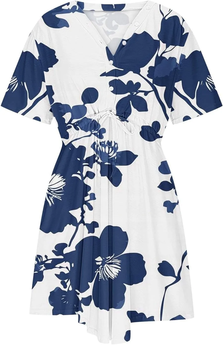 Ladies' V Neck Cape Short Sleeve Midi Dresses Flowy Drawstring Wrap Shirt Dress Belt Stylish Elegant Sundress for Summer