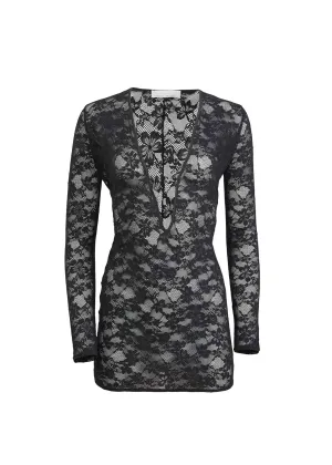 Le Stretch Lace Plunge Mini Dress (Black)