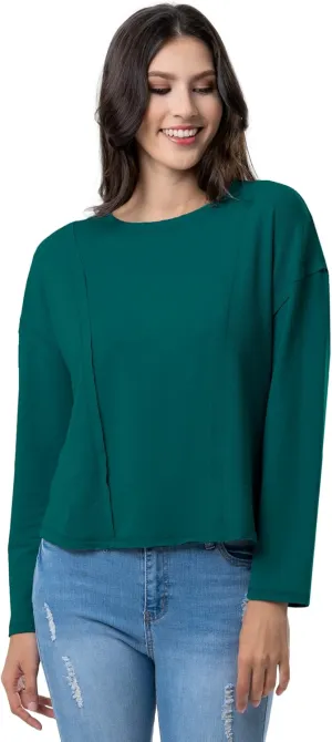 Lee Women's Crew Neck Cropped Waffle Knit Pullover Top