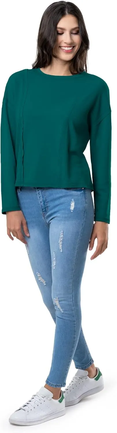 Lee Women's Crew Neck Cropped Waffle Knit Pullover Top