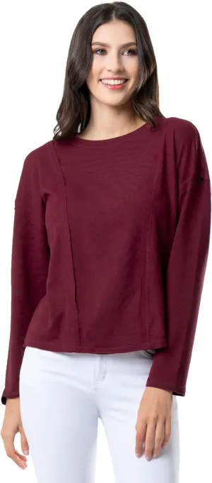 Lee Women's Crew Neck Cropped Waffle Knit Pullover Top
