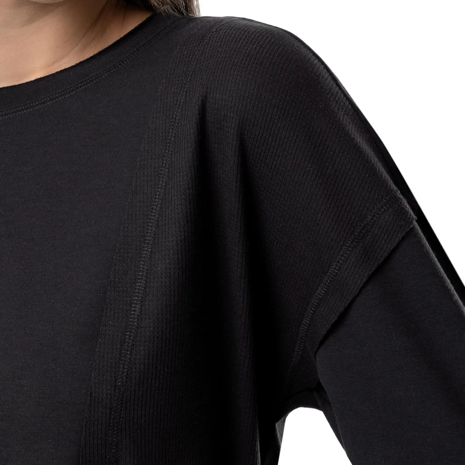 Lee Women's Crew Neck Cropped Waffle Knit Pullover Top