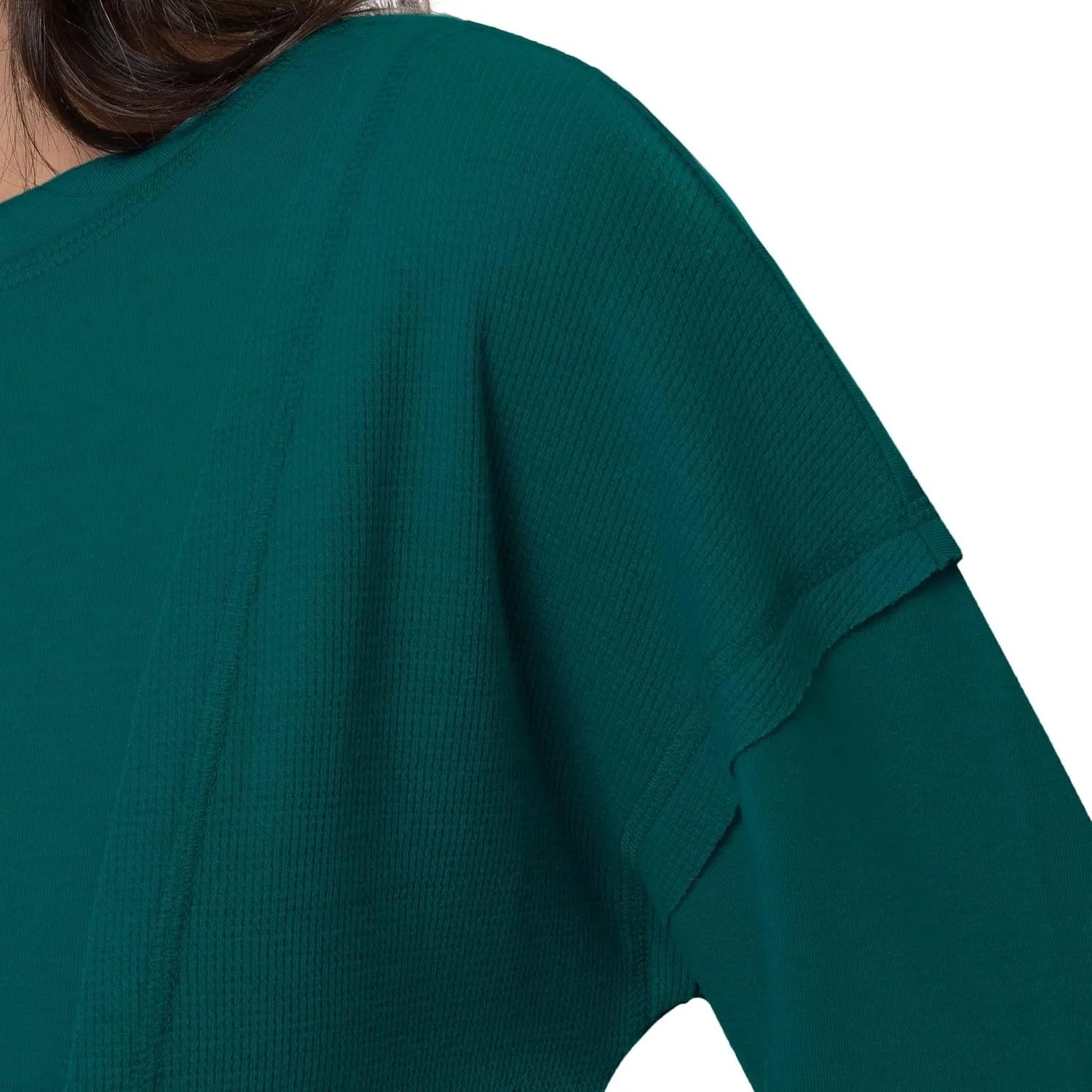 Lee Women's Crew Neck Cropped Waffle Knit Pullover Top